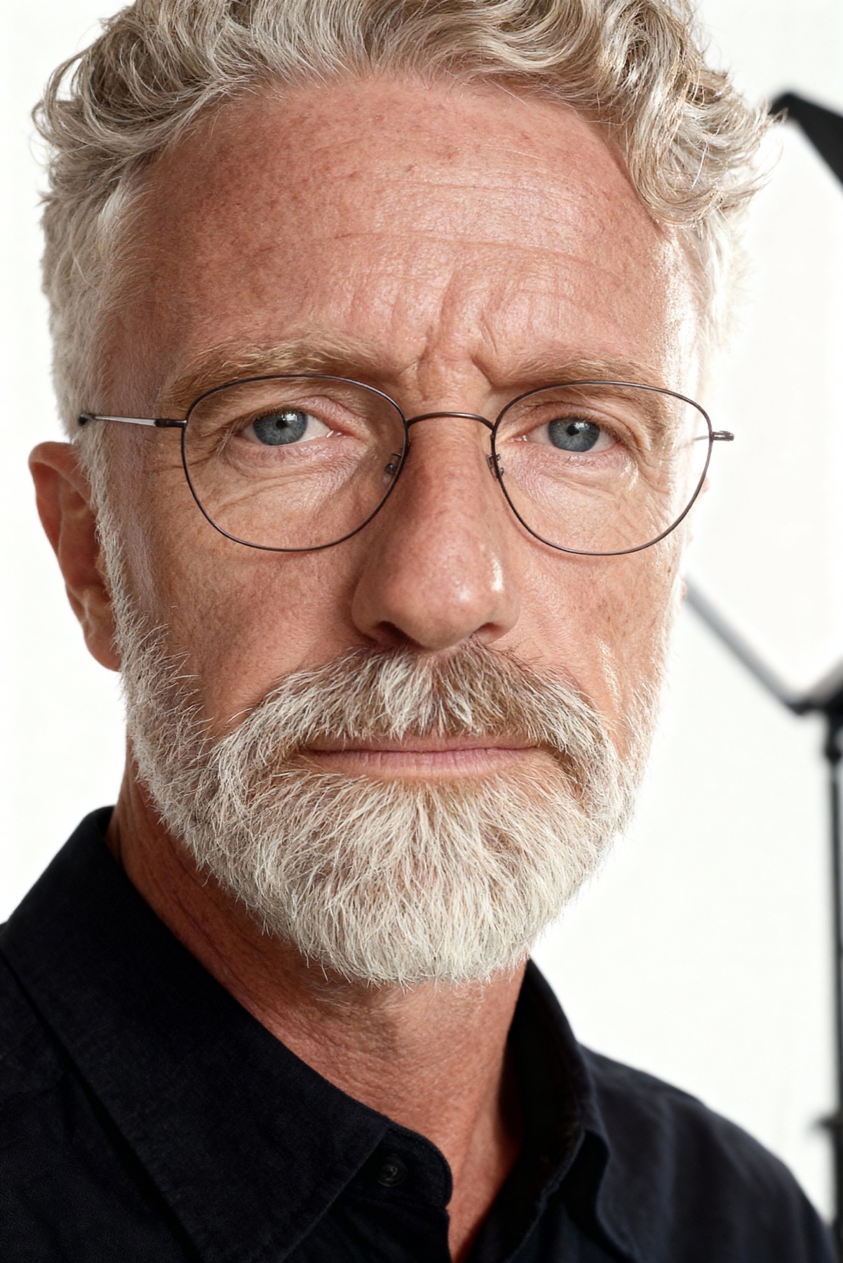 AI character study in a light studio setting
