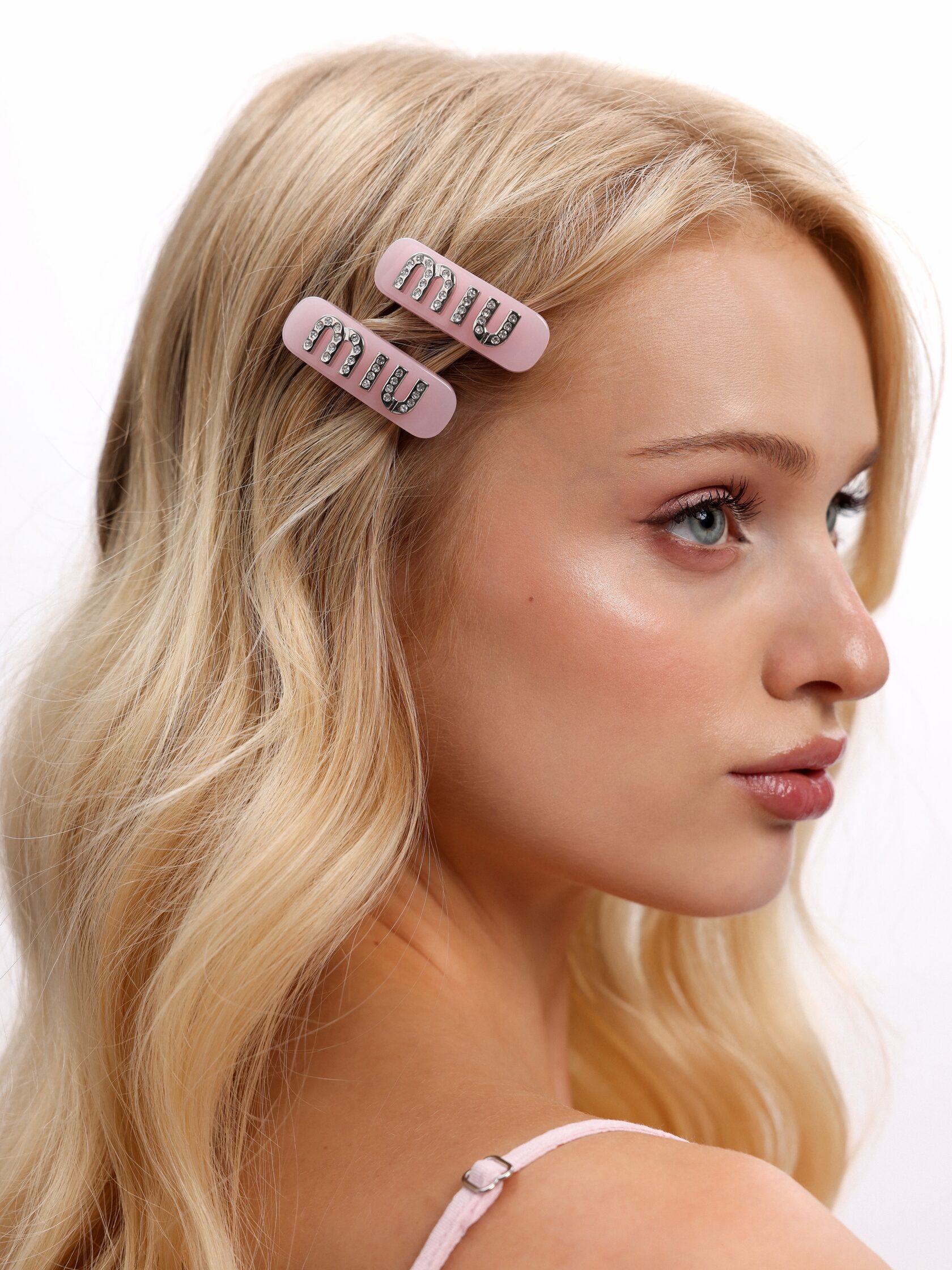 MIU MIU Plexiglas And Metal Hair Clips Pink