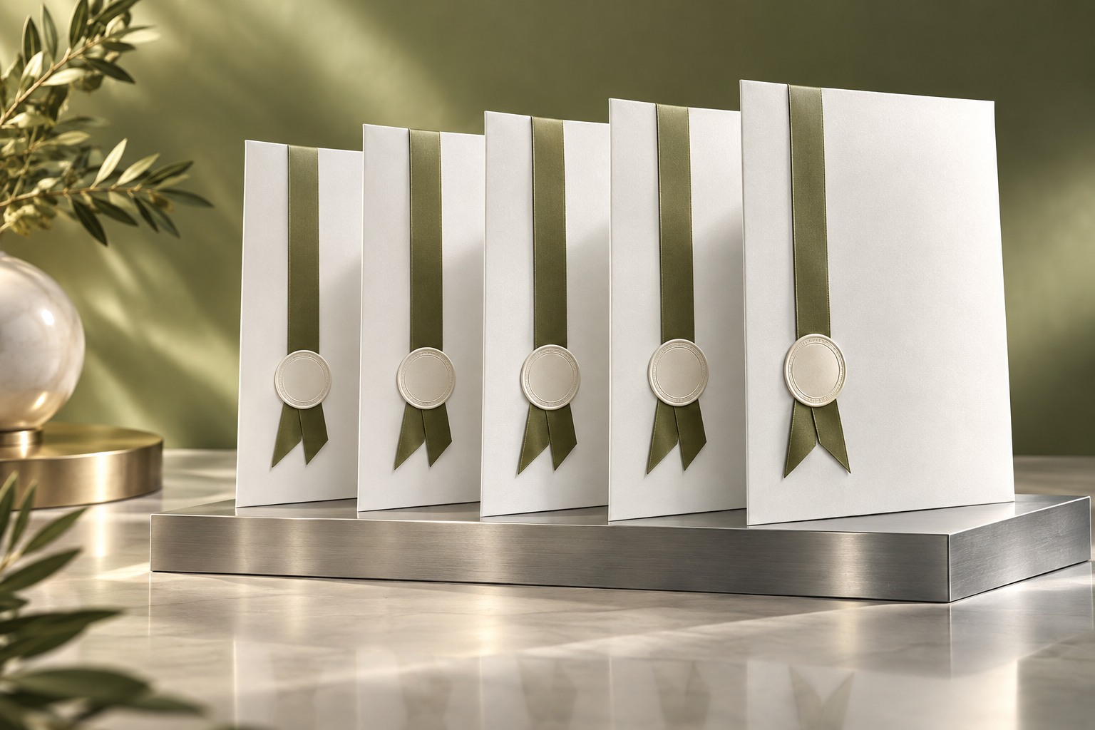 Cinque certificati — composizione illustrativa