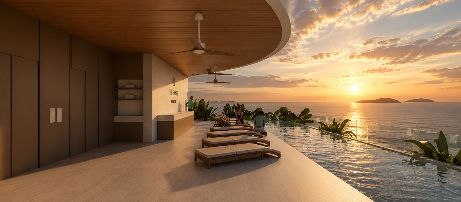 Elegance Residence rooftop pool lounge at sunset, Pratumnak Hill, Pattaya