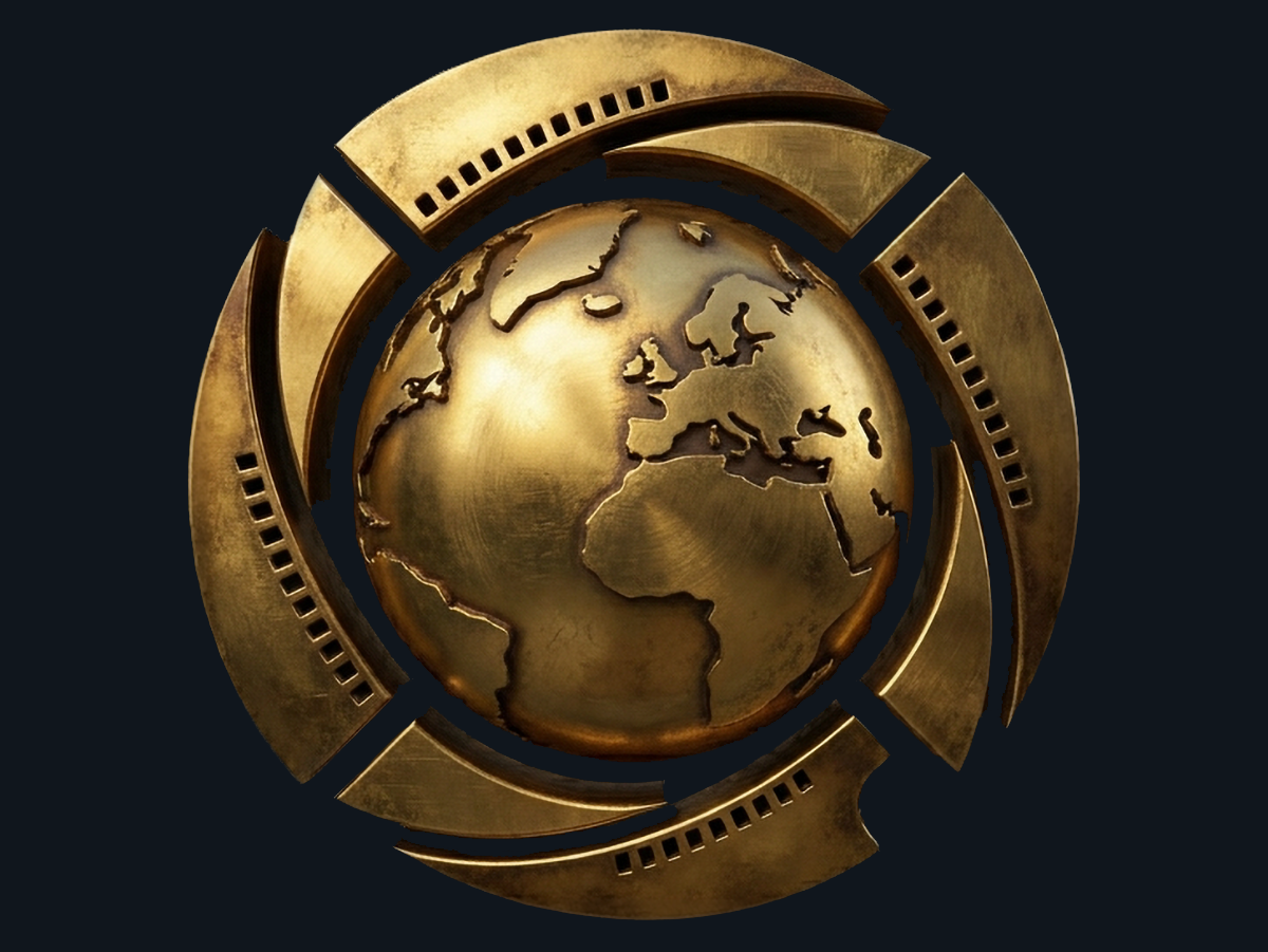 Golden globe emblem of PhotOlympic framed by film-strip rings