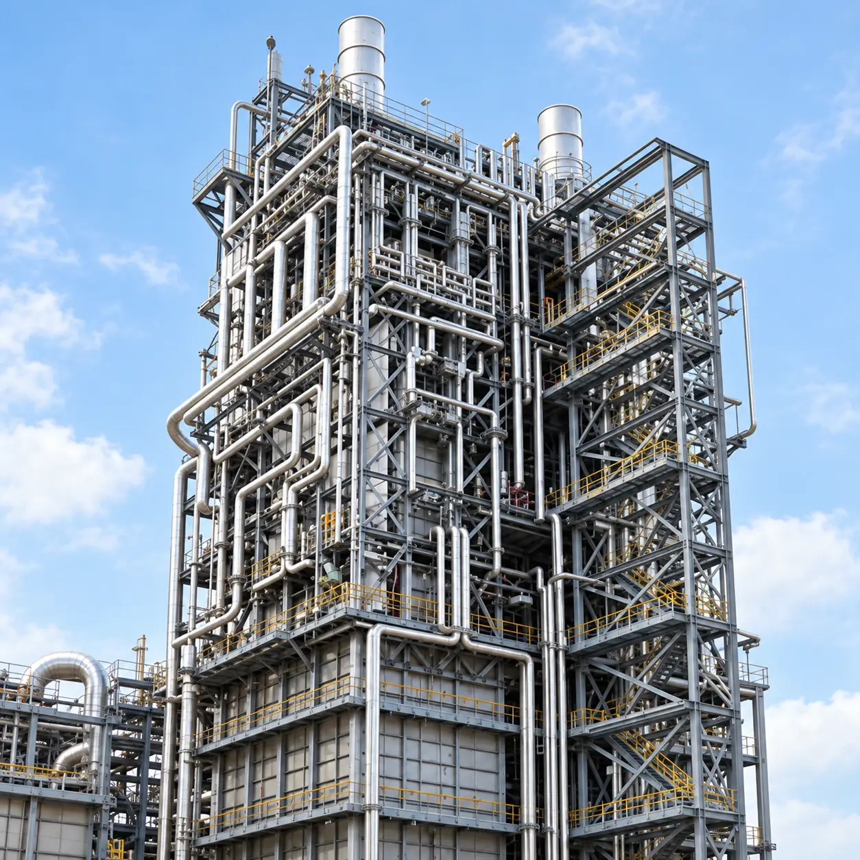 Petrochemical process heating installation and associated pipework