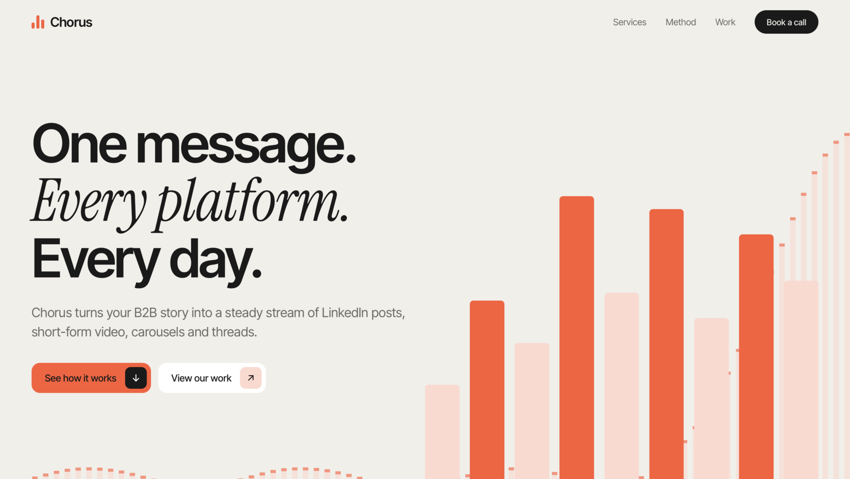Concept landing page for Chorus, a B2B SaaS product, with a Book a call button in the top right