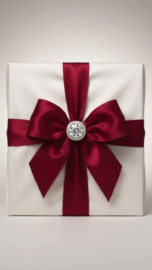 Soie blanche, ruban rubis et fermoir diamant