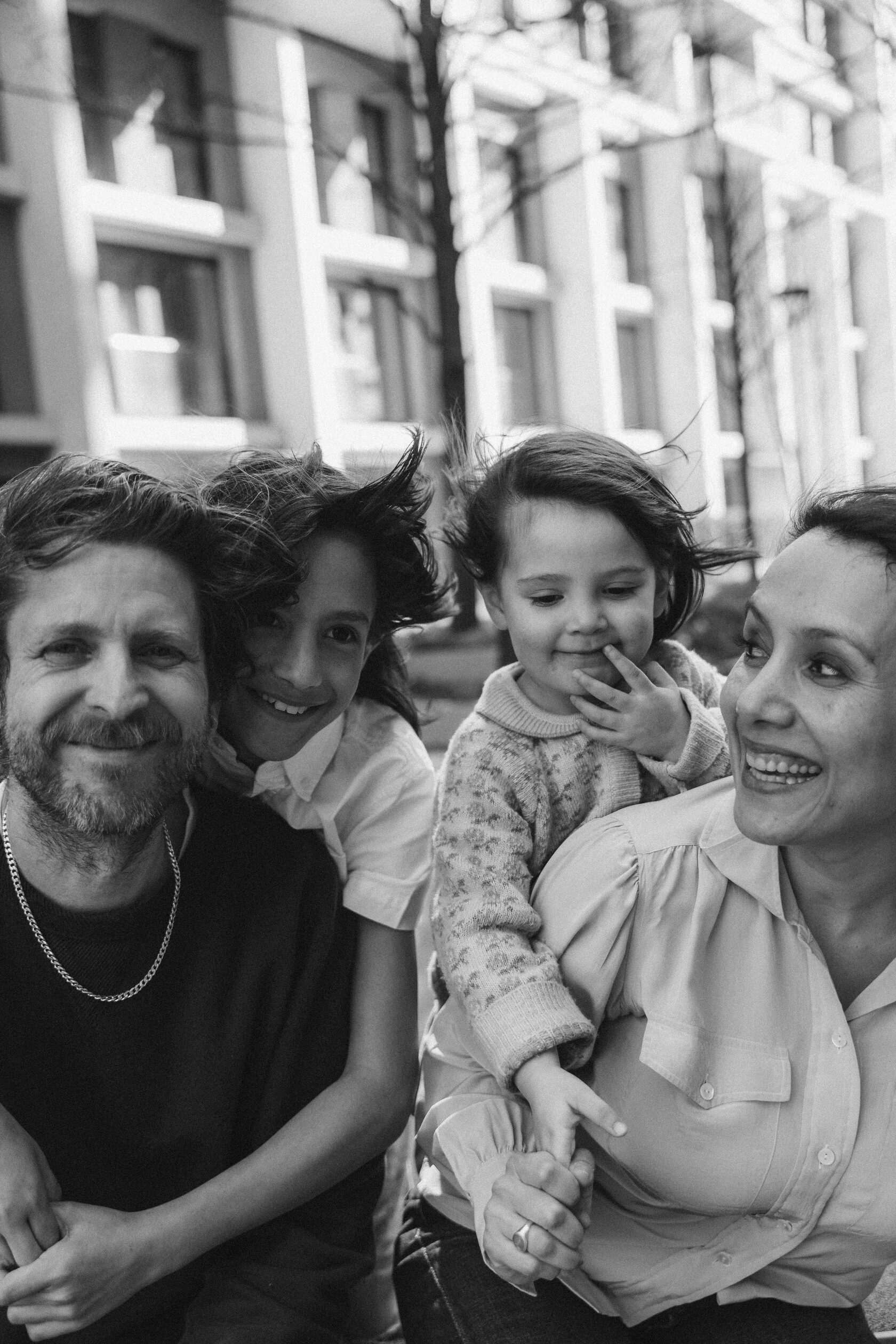 Black and white close-up family portrait