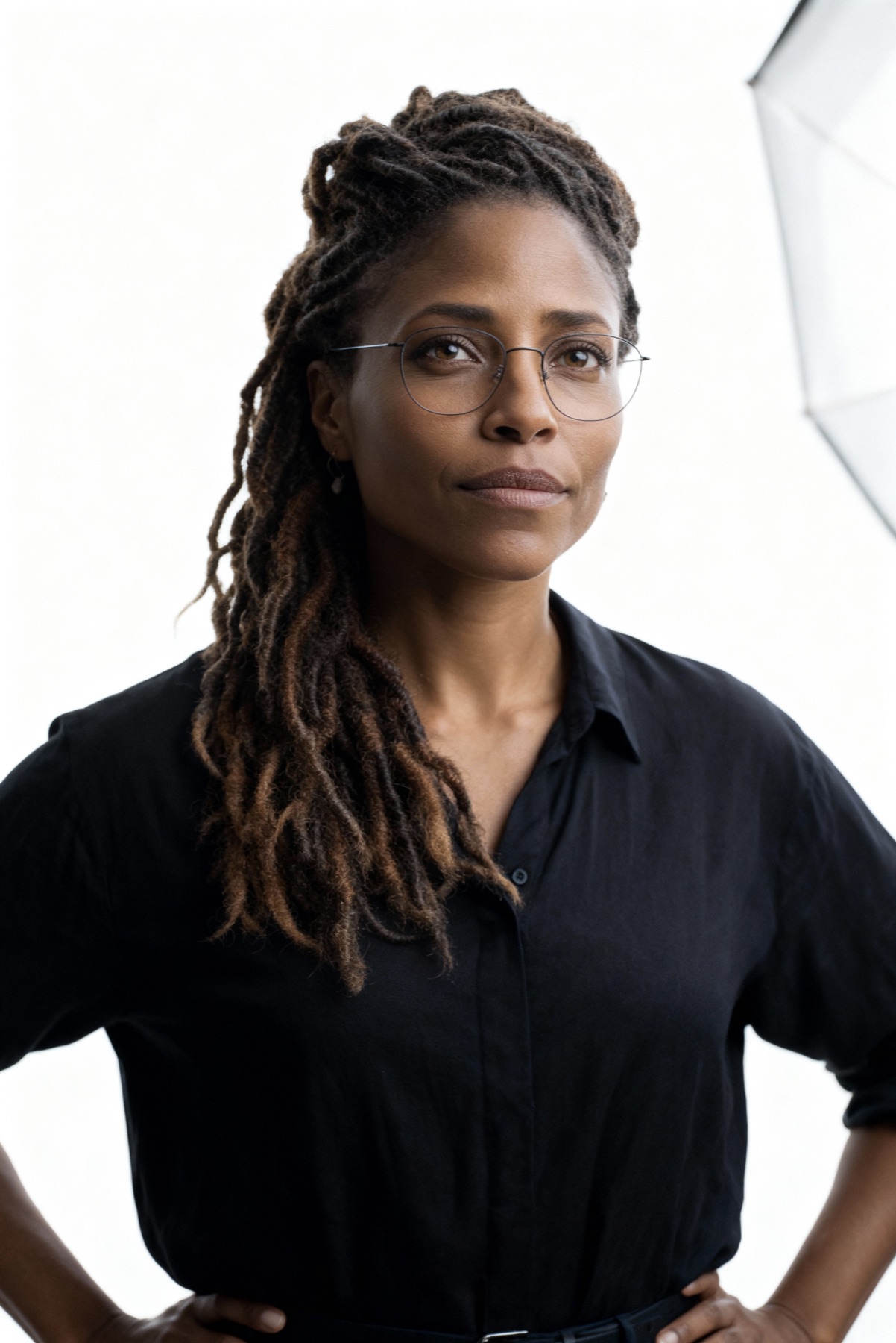 AI character study in a light studio setting