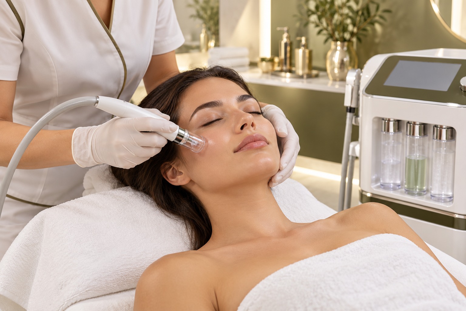 Trattamento viso con manipolo trasparente — immagine pubblicitaria