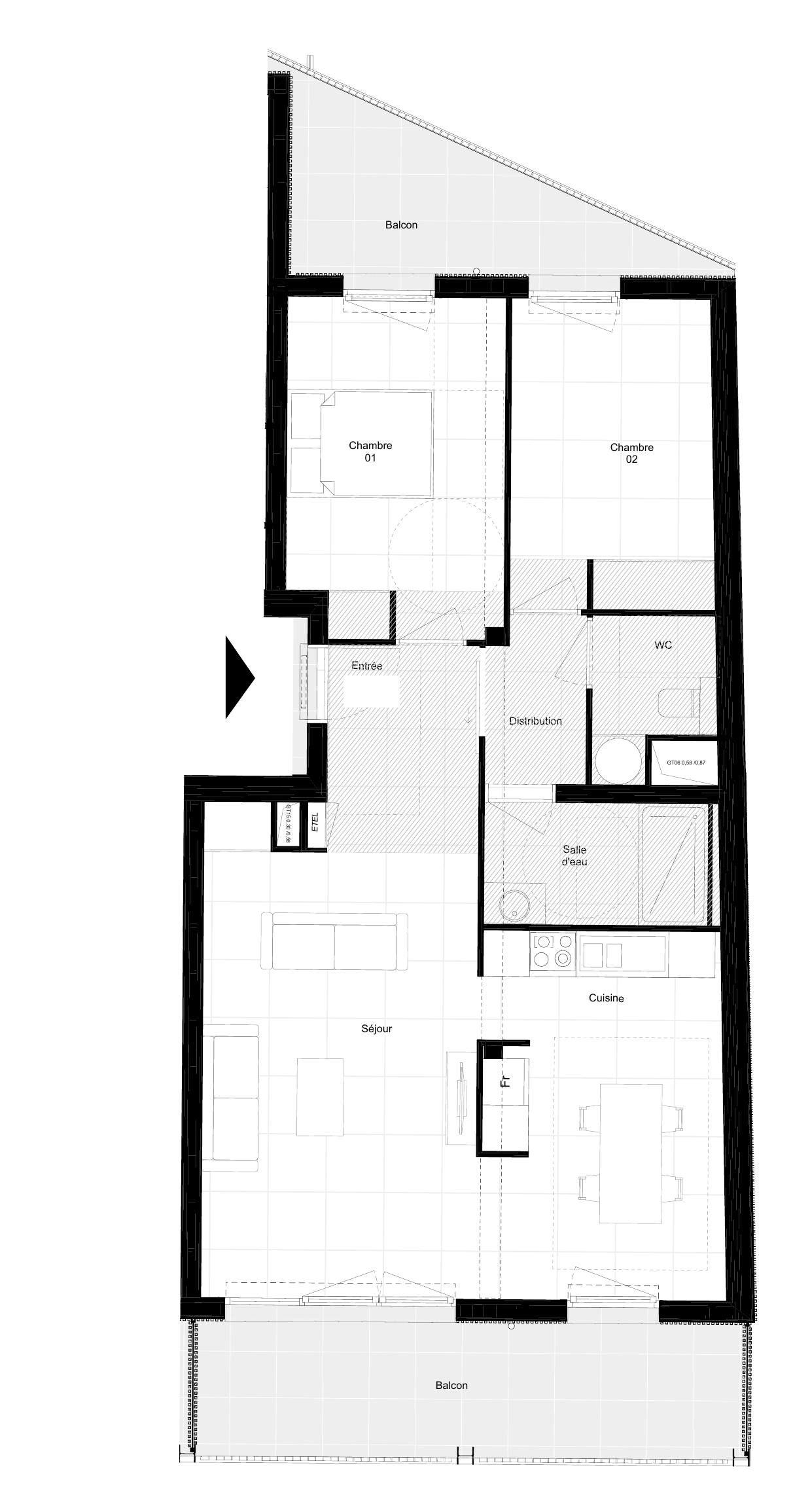 Floor plan of the 74.27 sq m new-build apartment in Cap-d’Ail