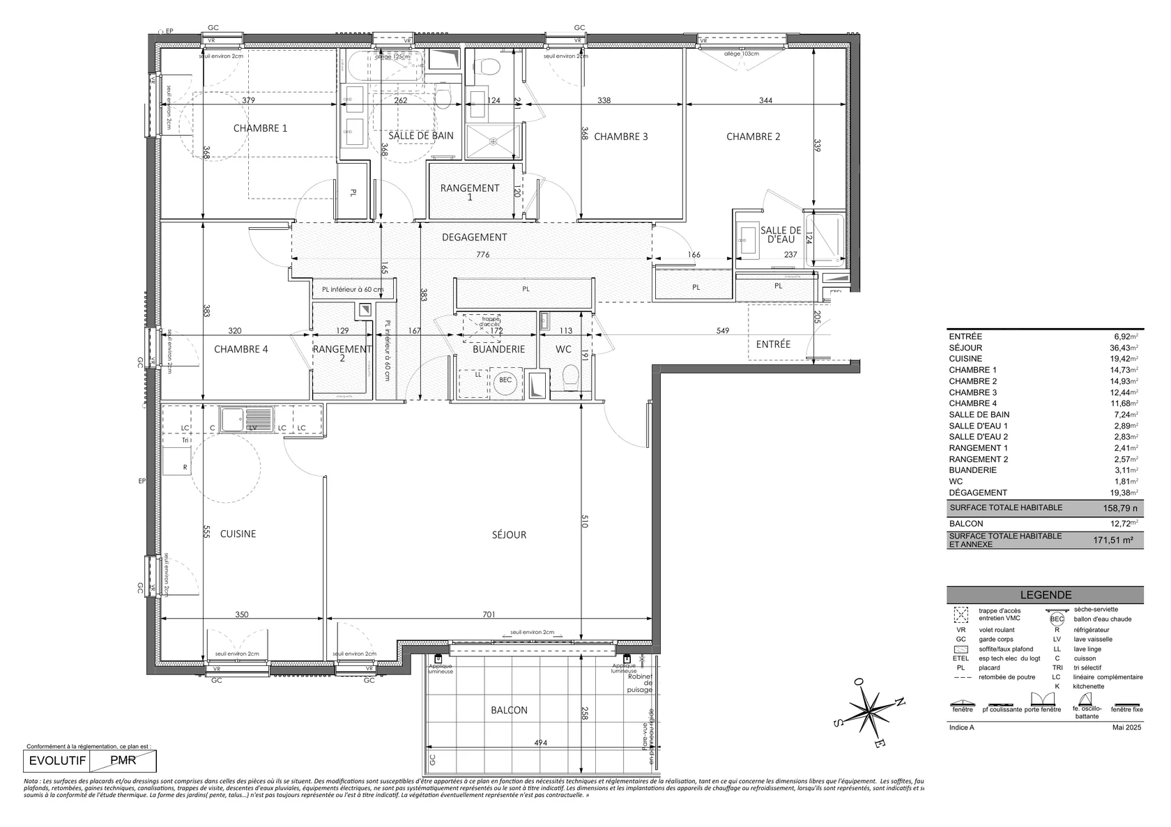 Floor plan of the 158.79 sq m new-build apartment in Beausoleil