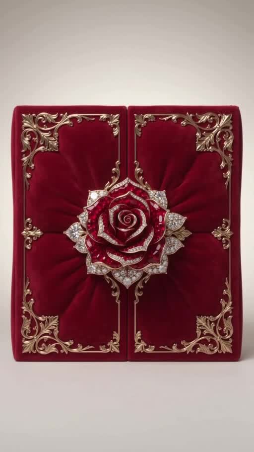 Velours rubis, rose bijou et ornements dorés