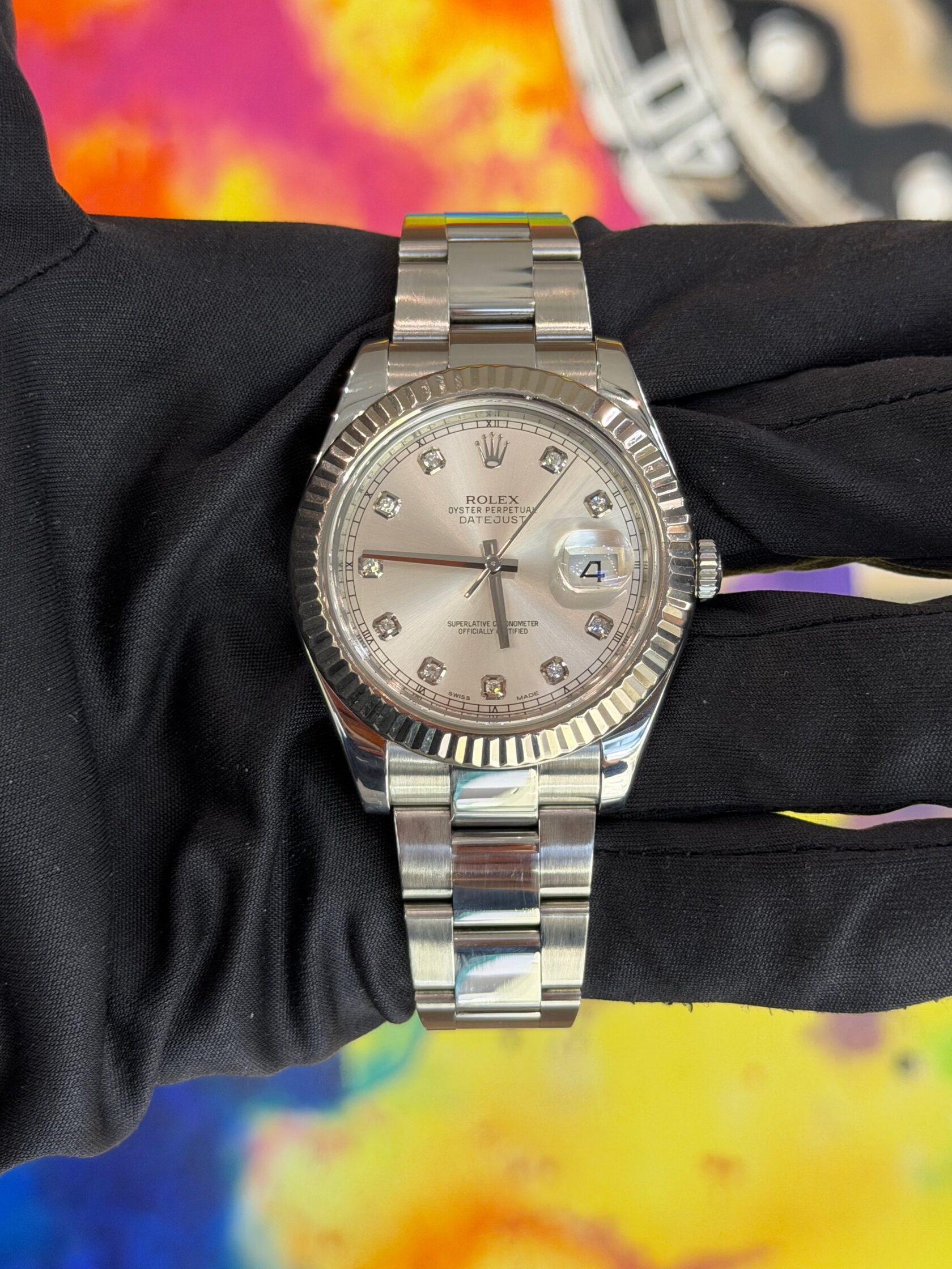 Rolex Datejust II in steel with white gold fluted bezel and diamond dial – valuation at ChronoMarket Berlin