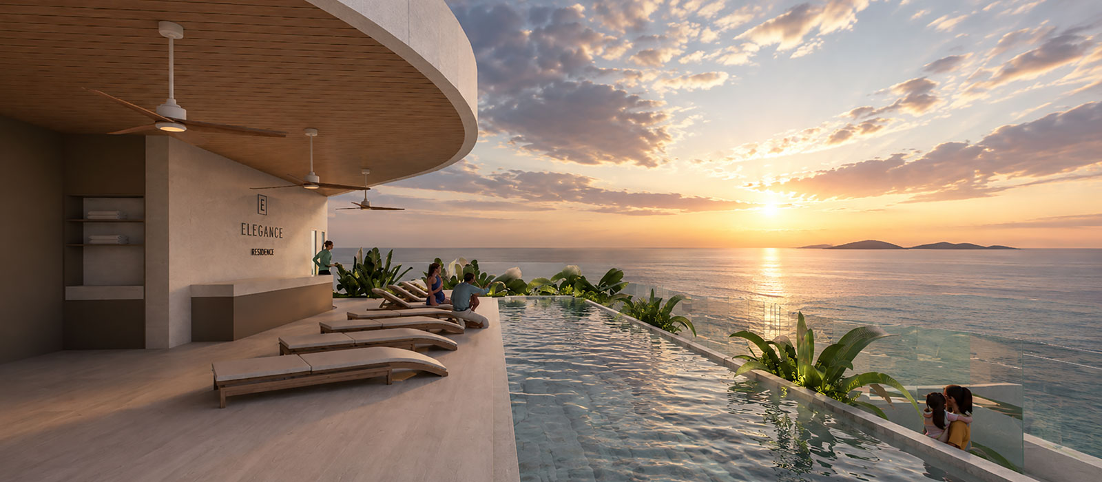 Sunset lounge and pool deck of Elegance Residence