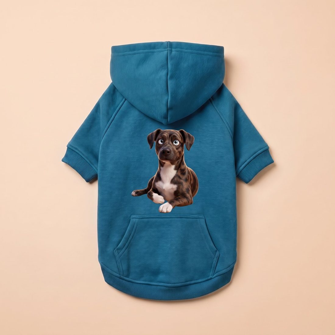 Pet hoodie with a portrait printed on the back