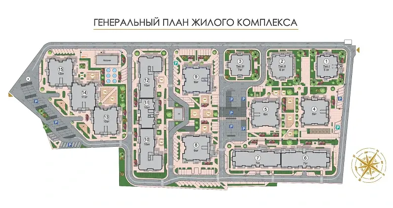 ЖК Золота Ера — генплан території комплексу: розташування будинків, паркінгів та інфраструктури
