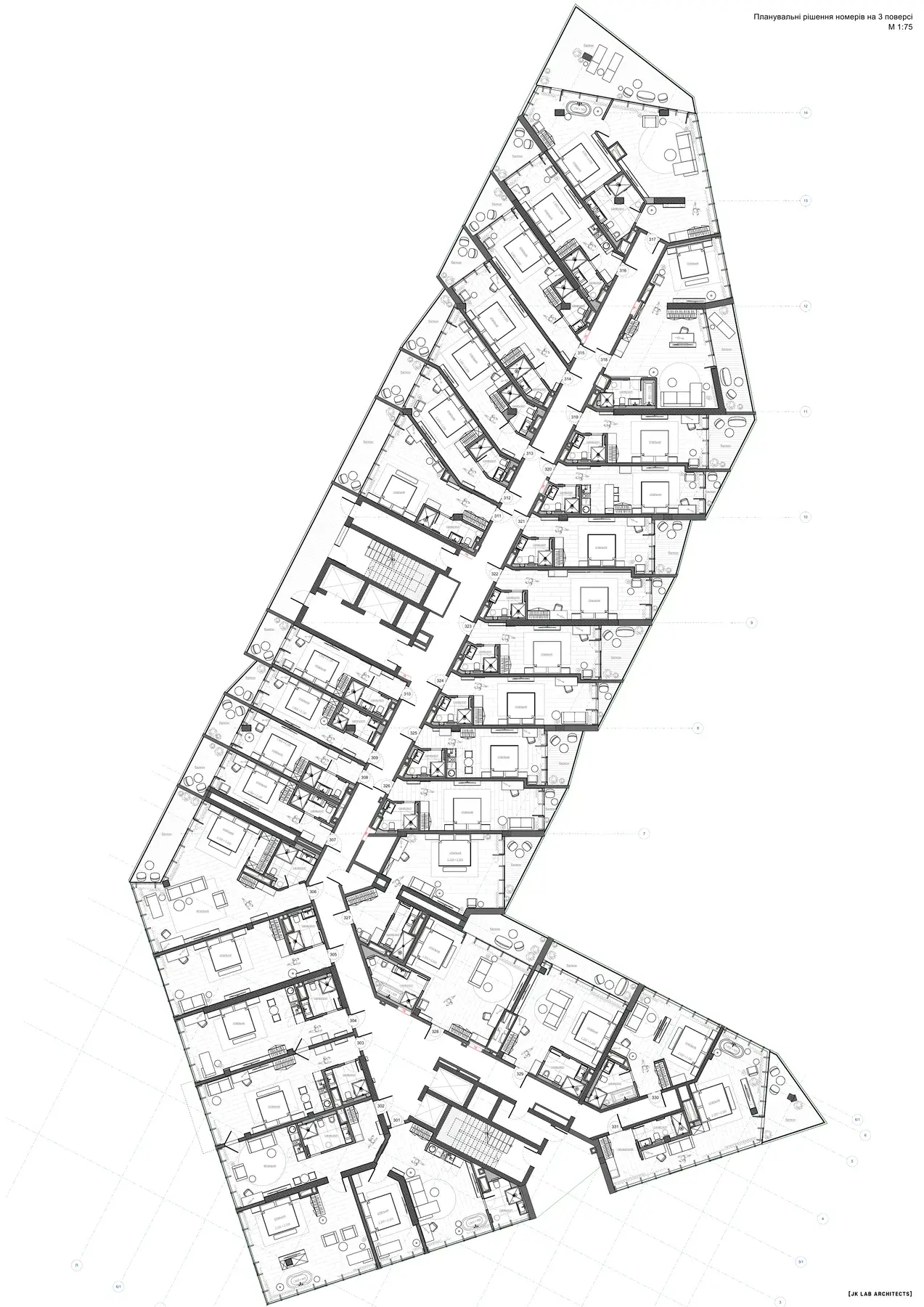 M1 Club Apartments — планировка третьего этажа