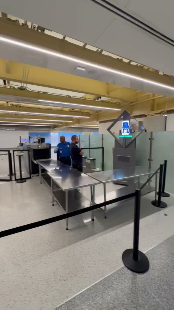 Stand installed near a security checkpoint