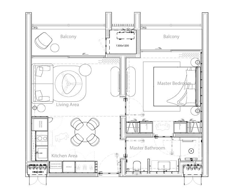 Планировка Park Residences — 1 спальня, тип A, 62 м²
