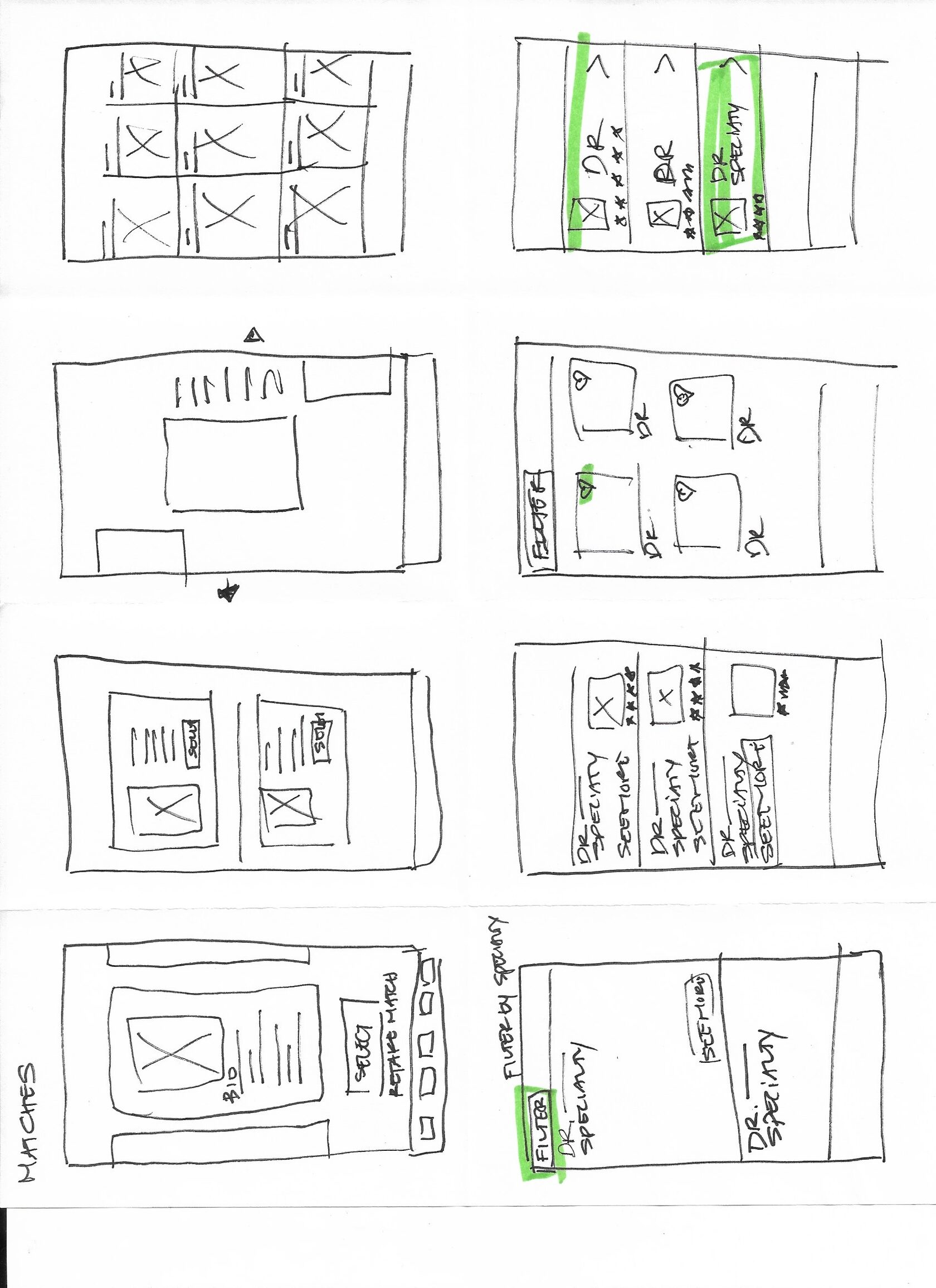 Wireframes for Therapy Matches
