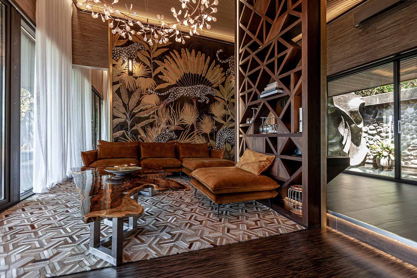 Villa Grande de Luna de Miel, la sala, de piso a techo, Hotel Makanda, Manuel Antonio