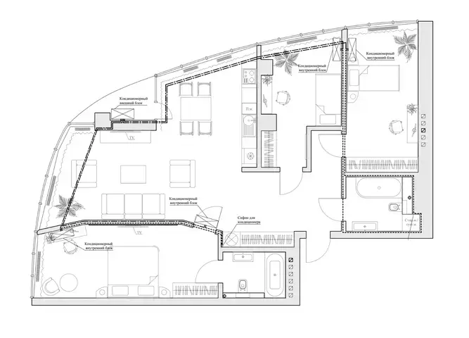 Планировка 3-комнатной квартиры 160 м² в ЖК Ланжерон