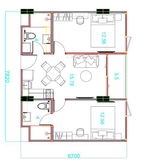 Планировка 2 спальни 53 м² Sun Hills Layan
