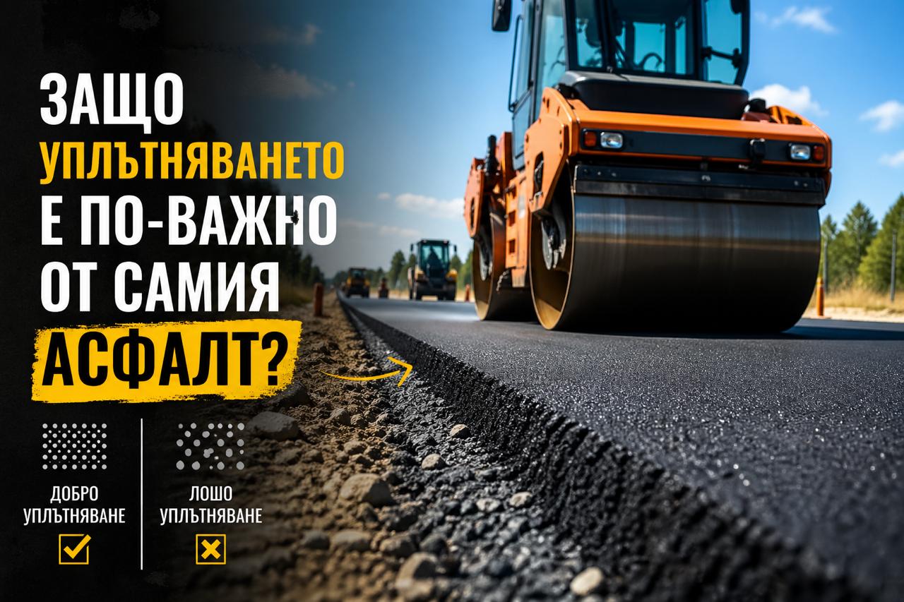 асфалтиране и уплътняване с валяк върху нова асфалтова настилка – правилно полагане и уплътняване