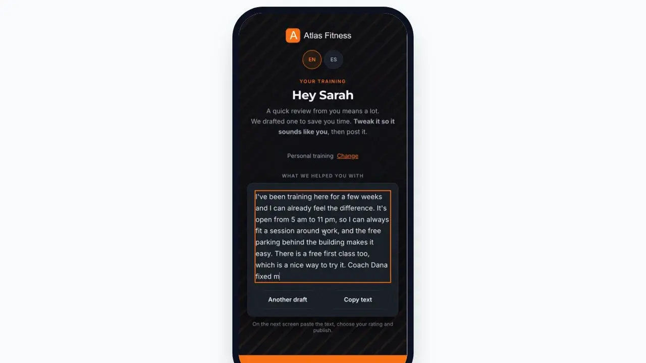 Review Machine customer review screen