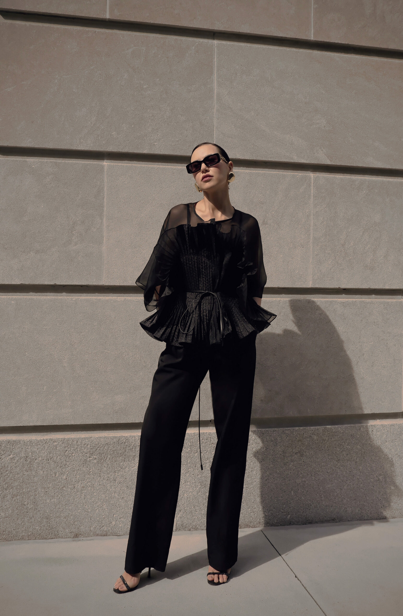 Black flower organza blouse