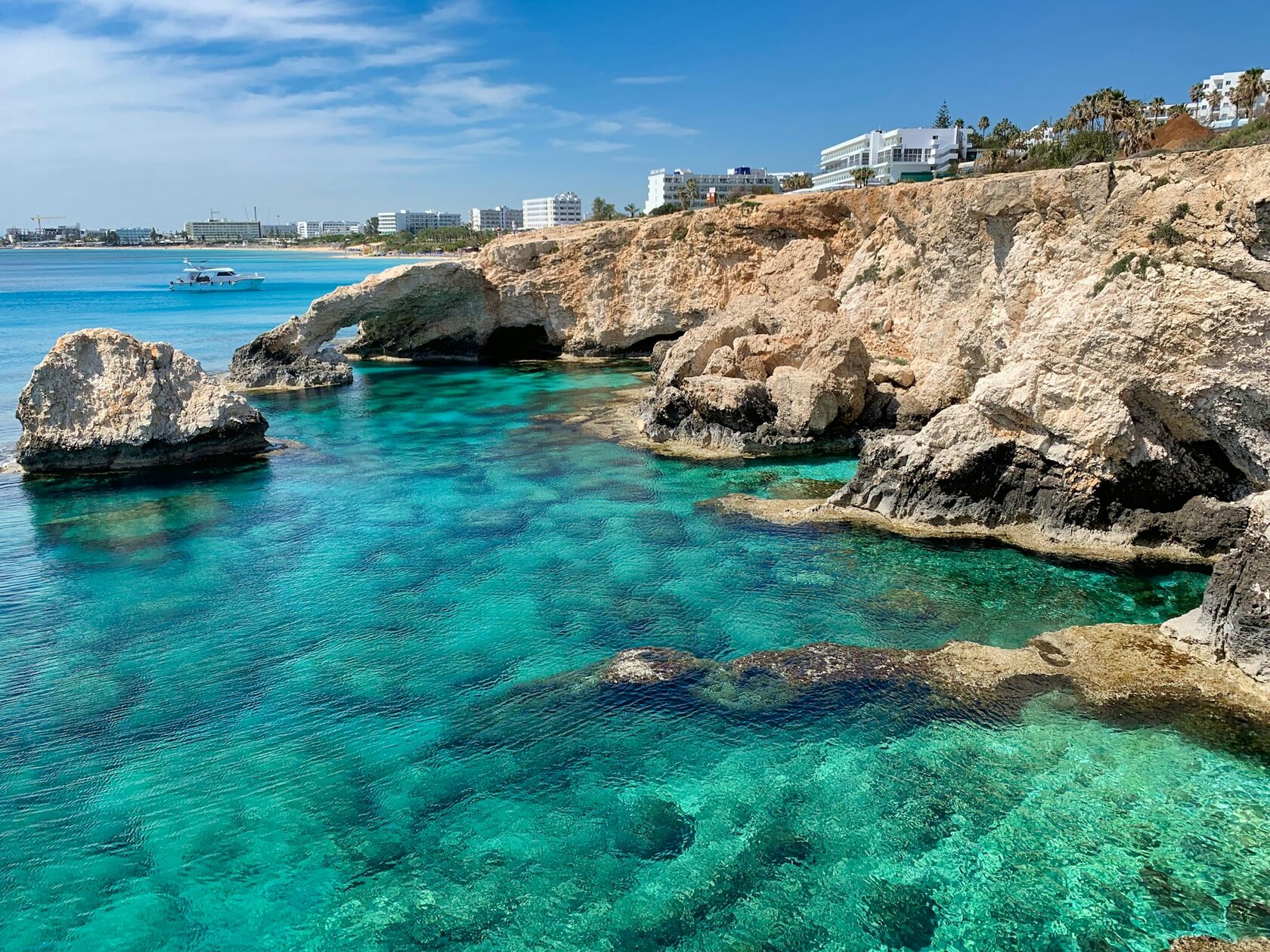 Cyprus Mediterranean coastal architecture with sea