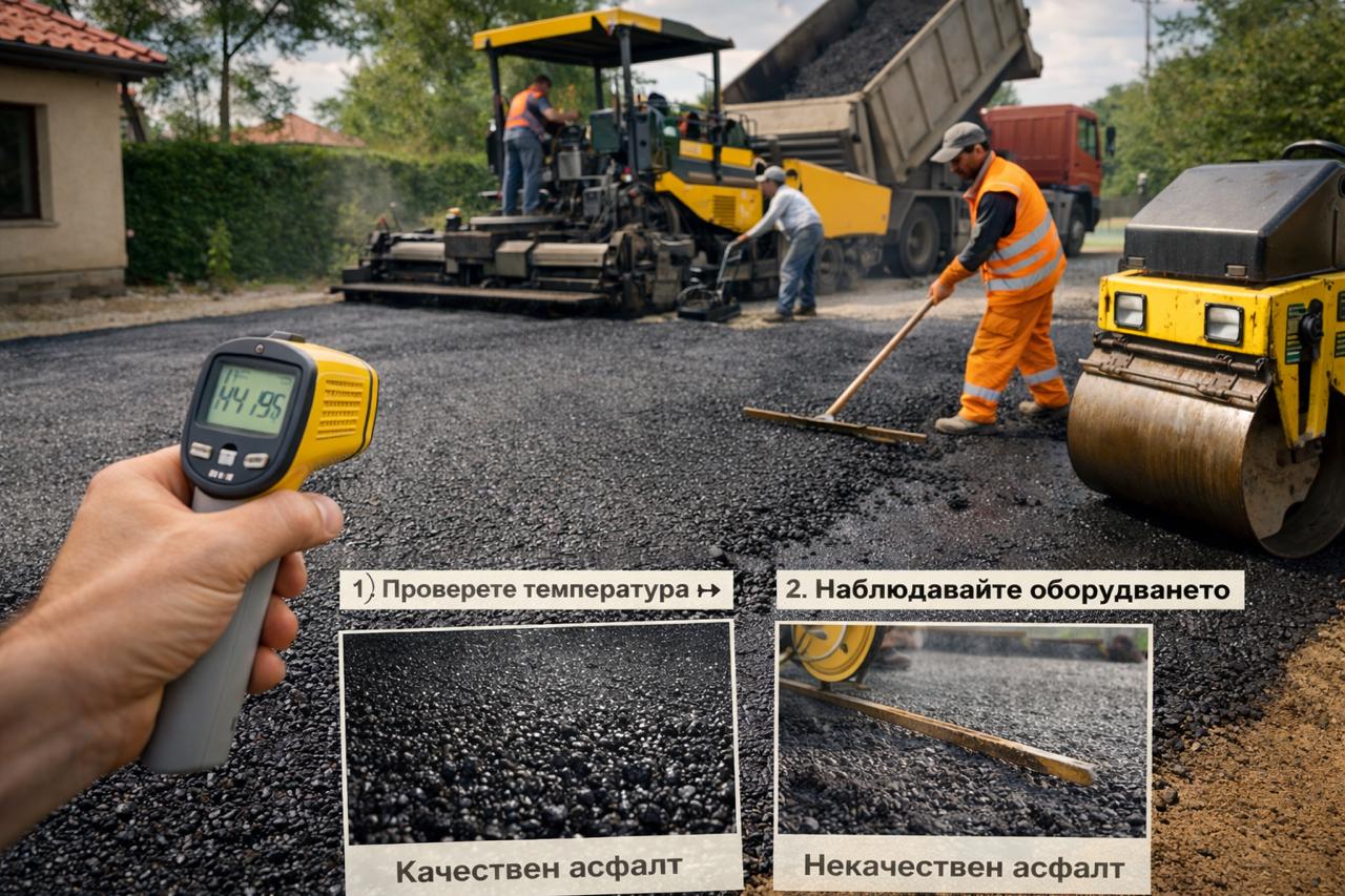 Контрол на полагане на асфалт – измерване на температура и уплътняване с валяк