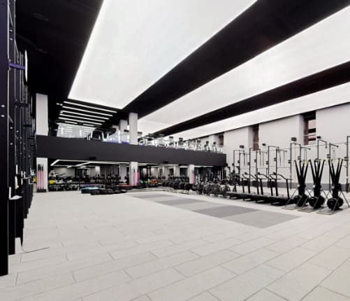 Translucent backlit stretch ceiling at Wellfit gym, Meydan, Dubai