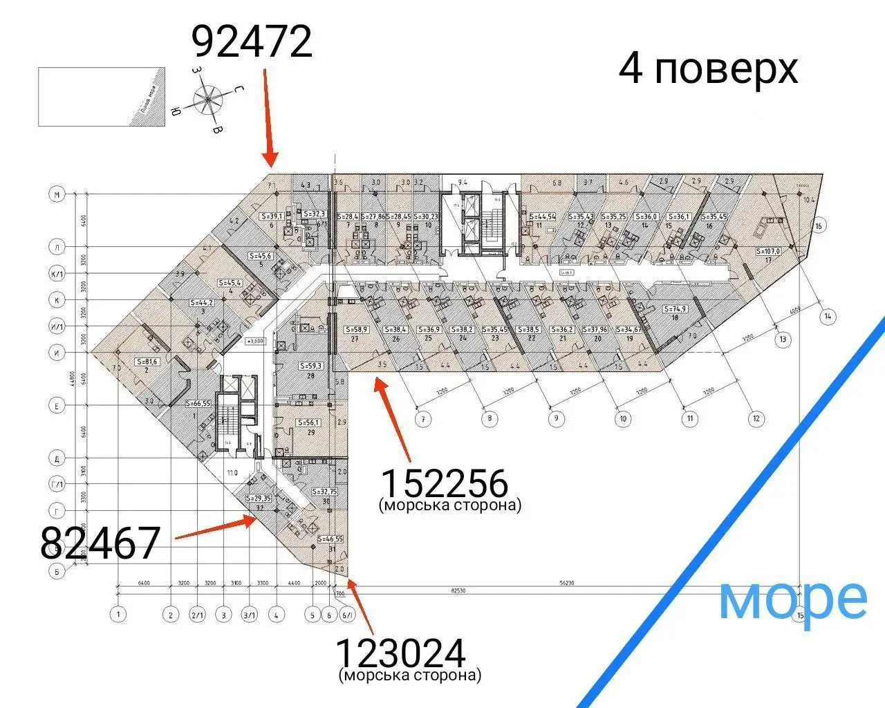 M1 Club Apartments — планування першого типу поверху