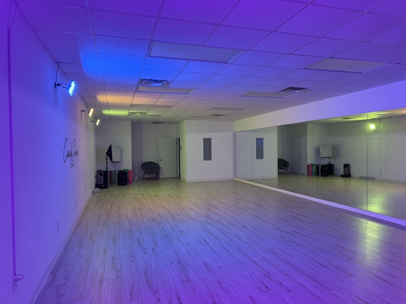 Full-depth view of the CandyShop Dance studio from the opposite side