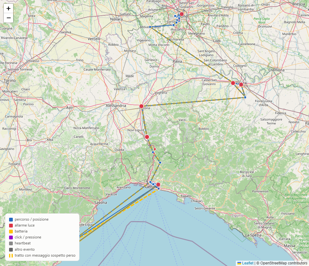 Mappa dei percorsi nella dashboard operativa Celesta