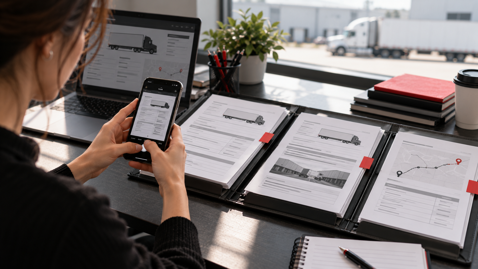 Shipment documents organized for delivery review and billing closeout.