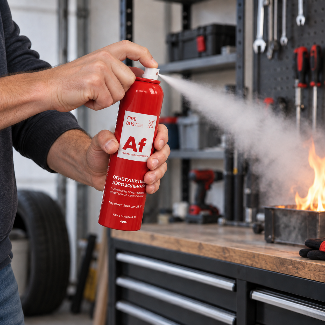 Просте використання аерозольного вогнегасника Fire Buster AF 400