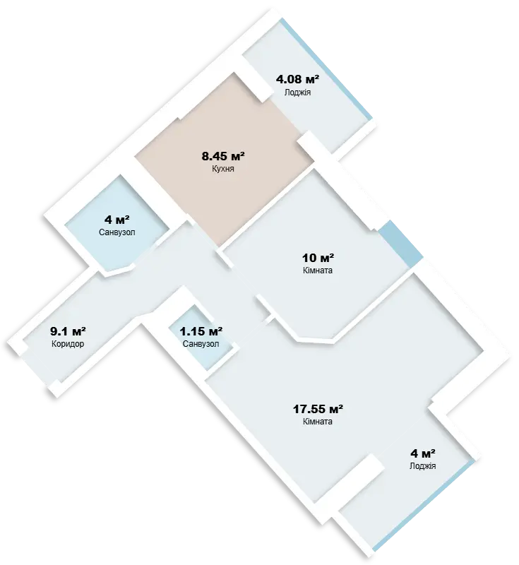Планування 2-кімнатної квартири в ЖК Бульвар Акацій, варіант 2
