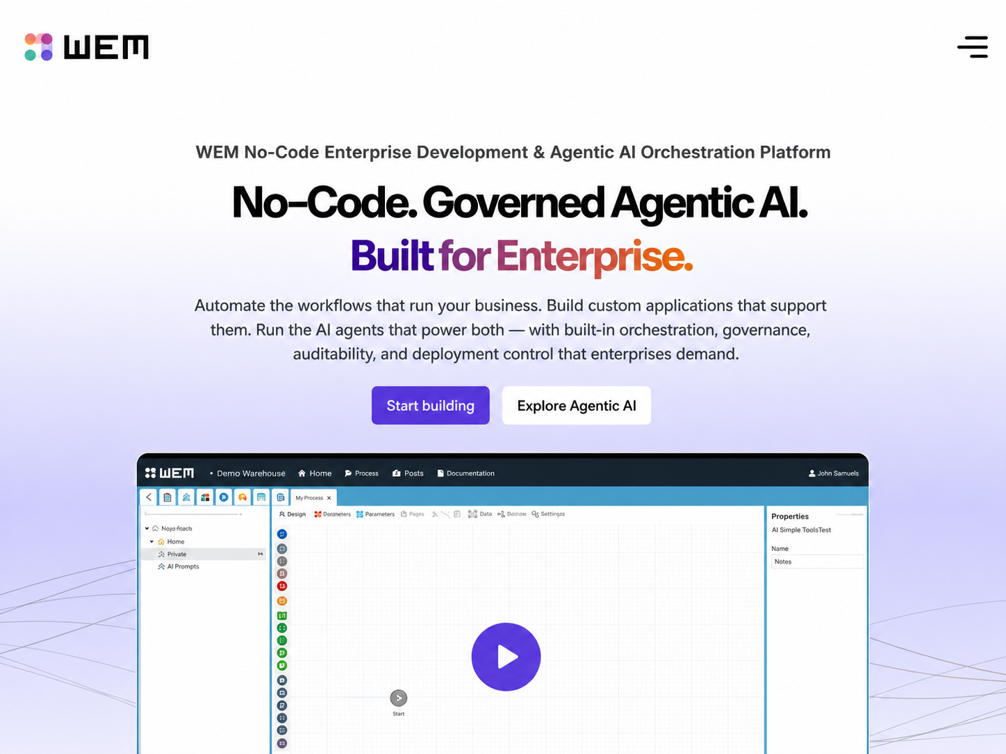 WEM enterprise platform website