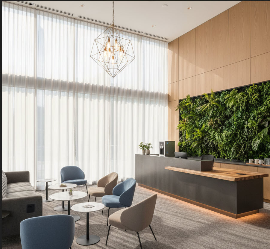 Bespoke office reception counter and joinery