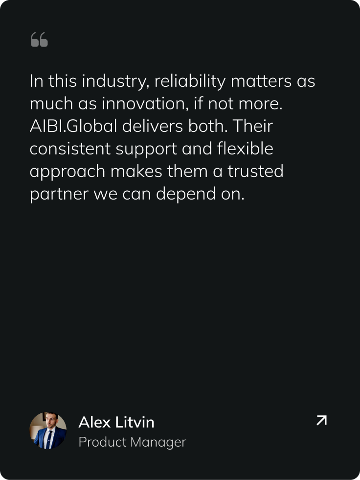 Client testimonial from Alex Litvin about AIBI.Global.