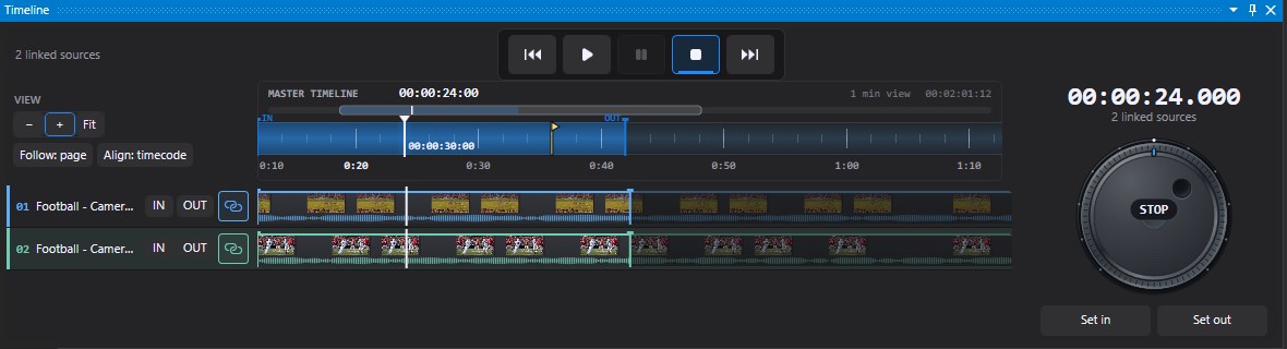 Two camera tracks aligned by timecode, with one camera starting later