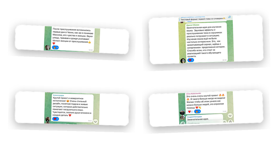 Screenshoty reálných recenzí z Telegramu