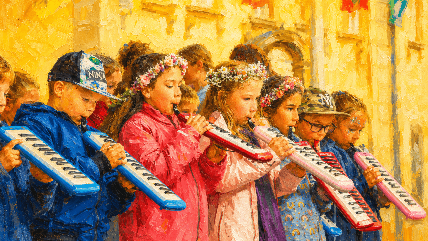 Kinder spielen Melodica