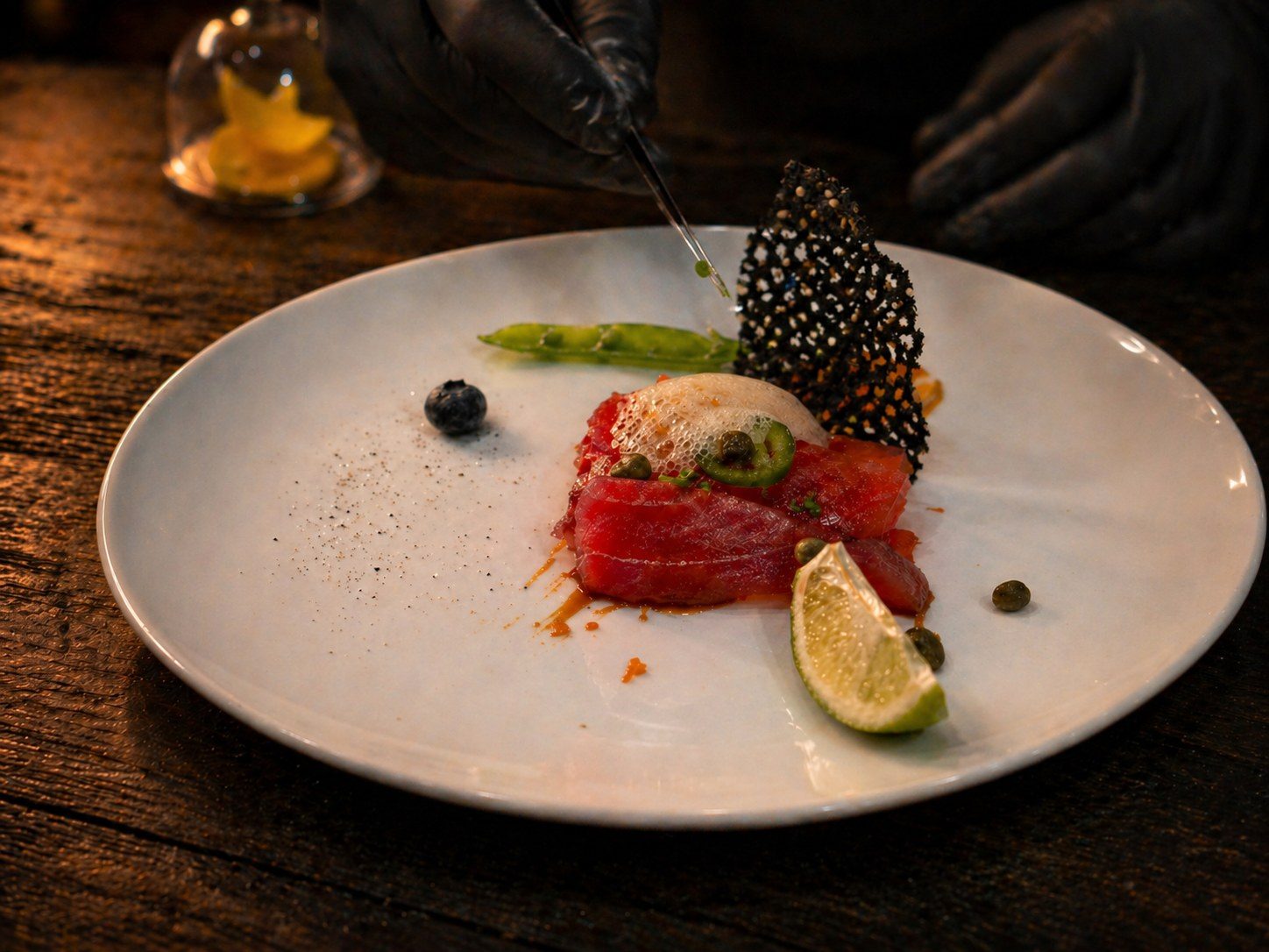 Tuna crudo course by private chef Marina Staver at a couples tasting dinner in Miami