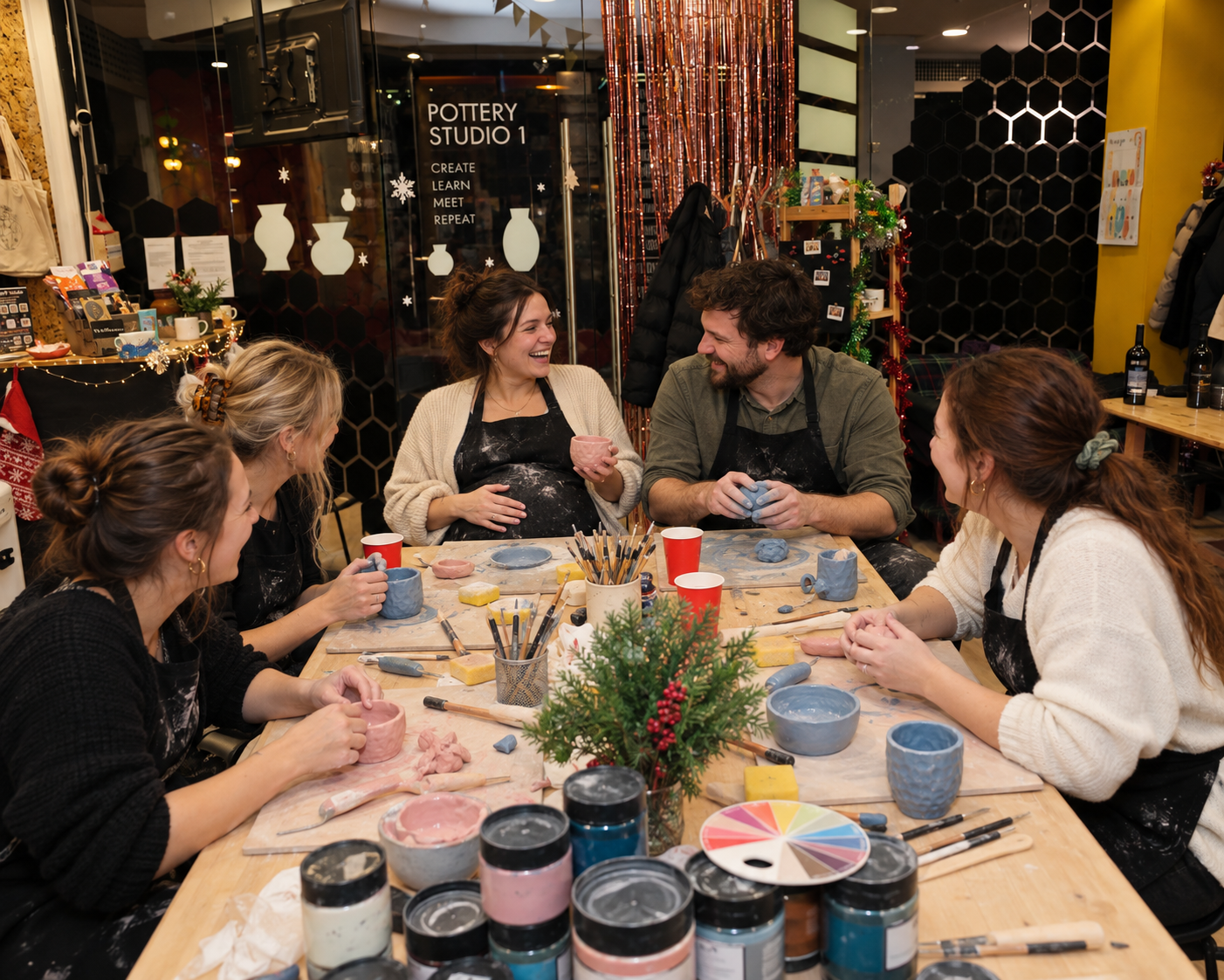 Group pottery baby gender reveal