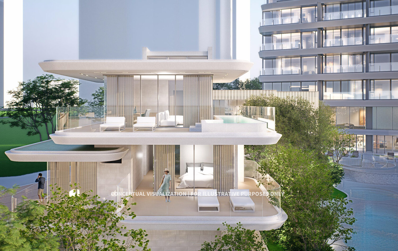 Beachfront villa terraces with sea view