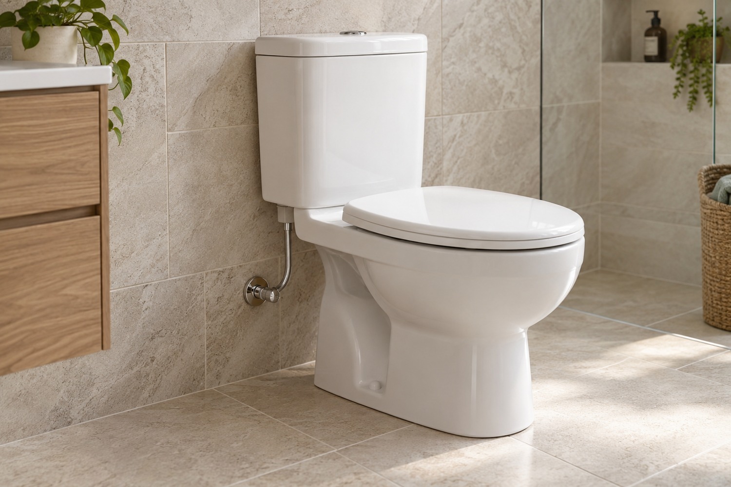 Standard close-coupled toilet with visible cistern