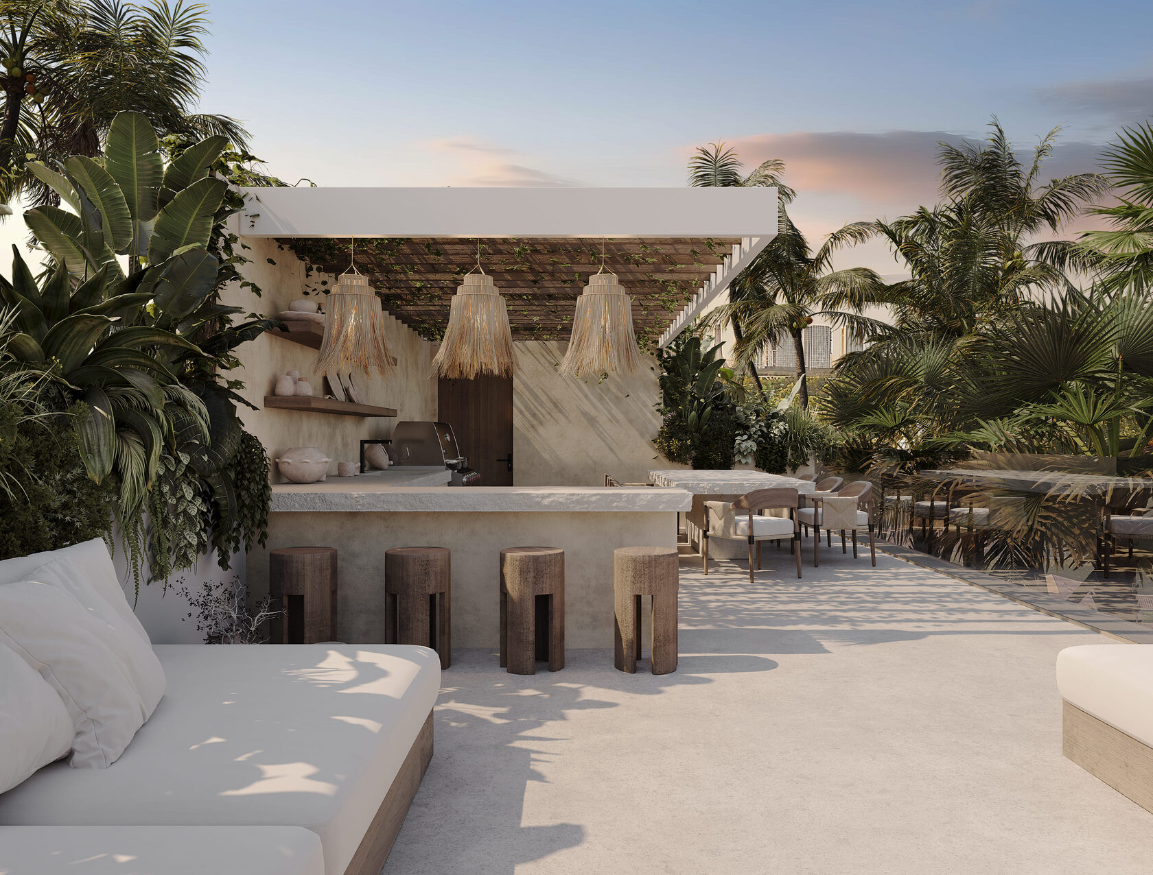 Waterfront Miami Beach villa terrace designed by TIMROOM