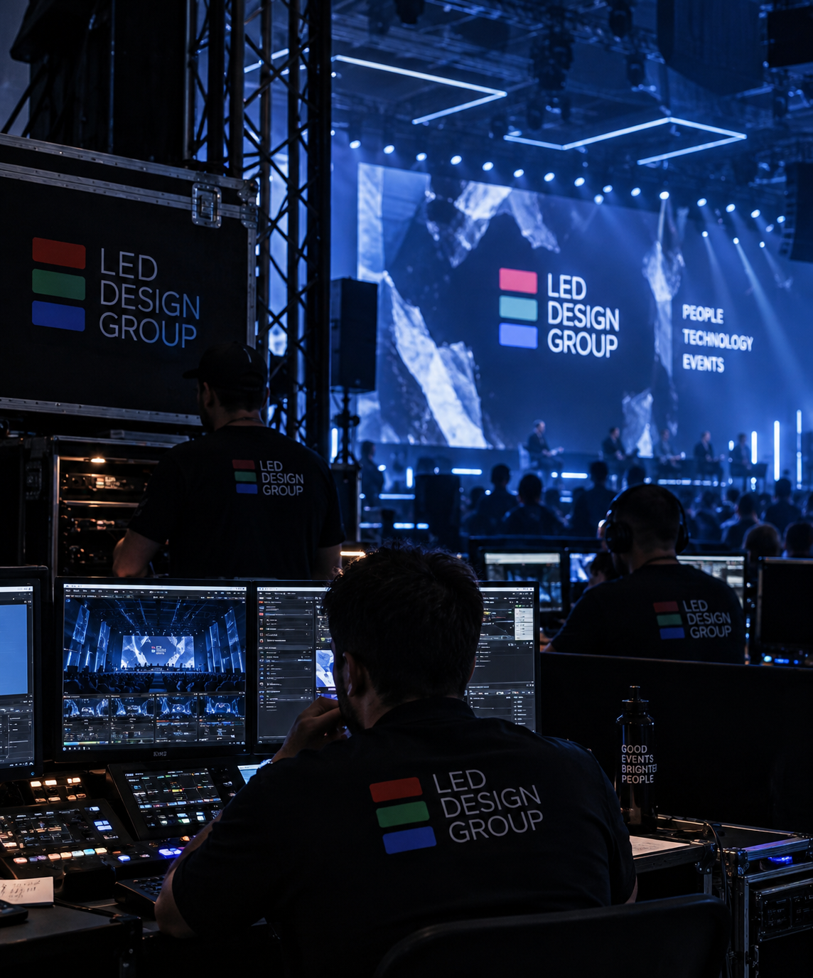 Специалист технической дирекции LED Design Group за пультом на мероприятии