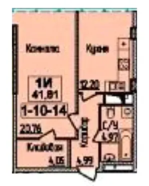 Планировка 1-комнатной квартиры в ЖК 38-я Жемчужина — вариант 10